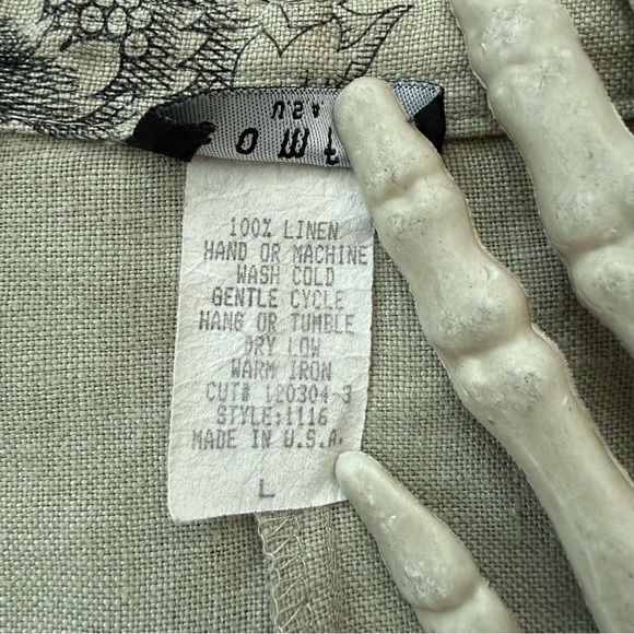 Vintage 90s Sage Green with AOP Floral Print Linen Button Down Shirt ~ Size L - Picture 8 of 8